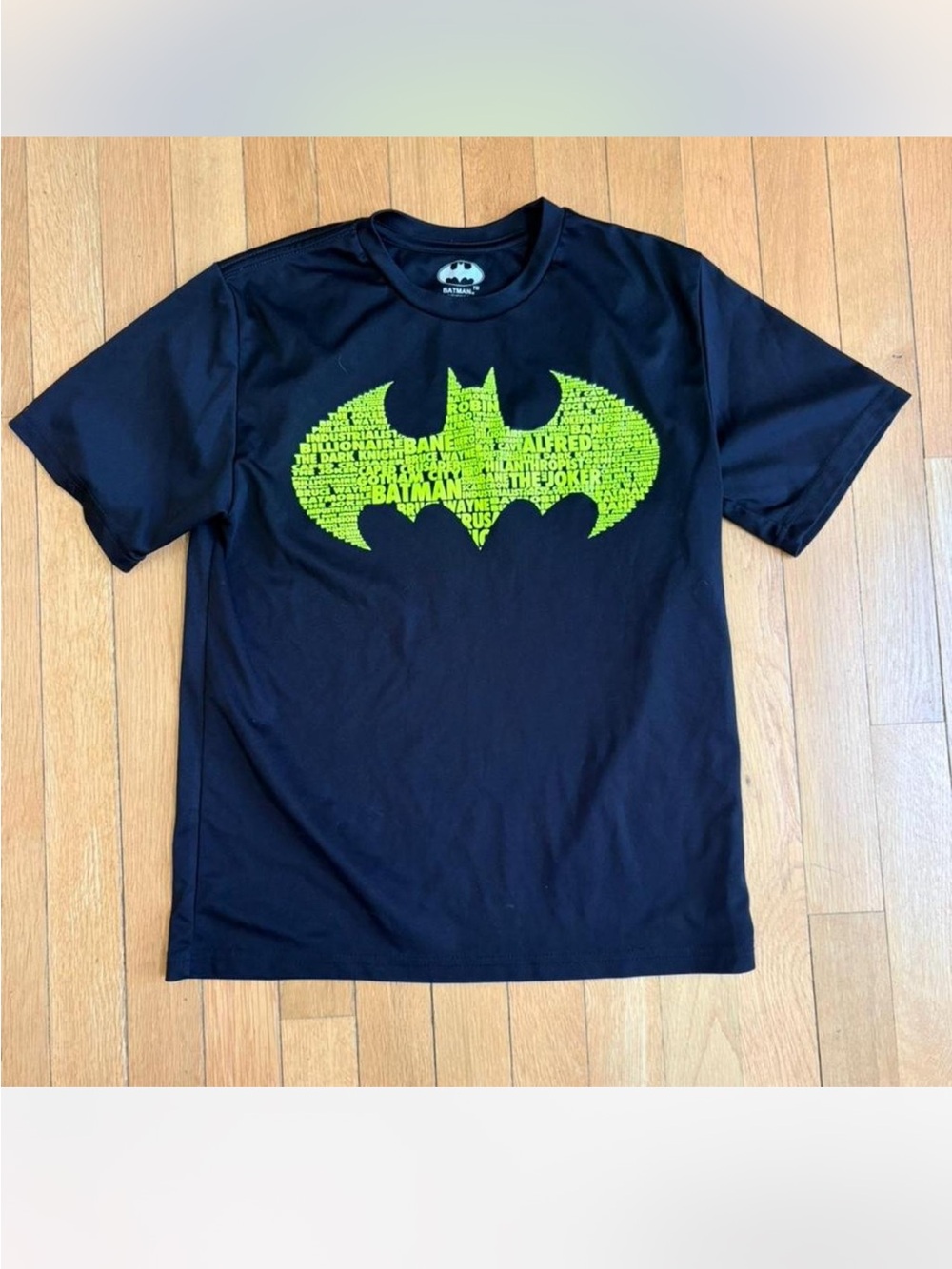 DC Comics Black Tee with Neon Green Batman Emblem